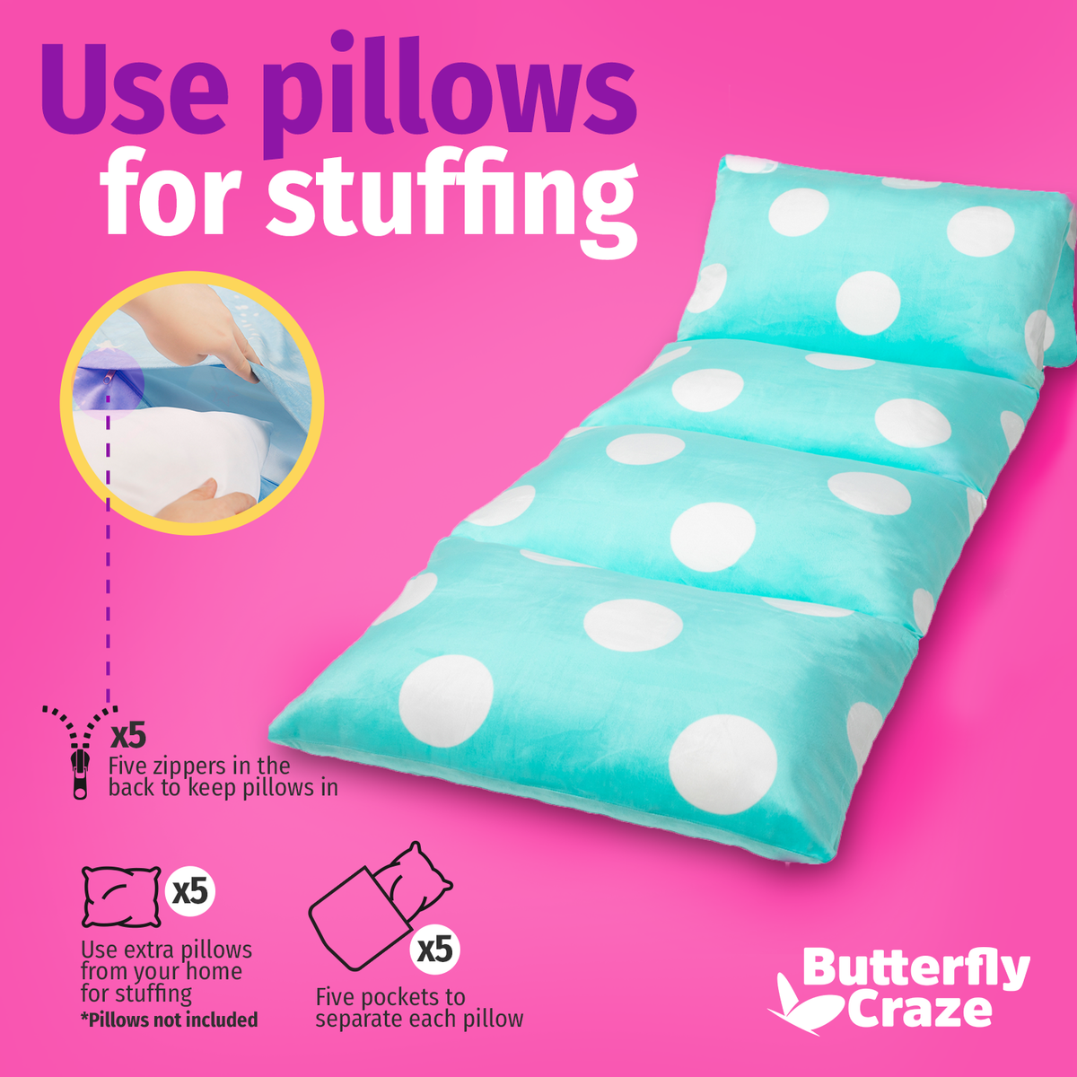 Butterfly Craze Pillow Bed Floor Lounger Cover – grabease by elli&nooli